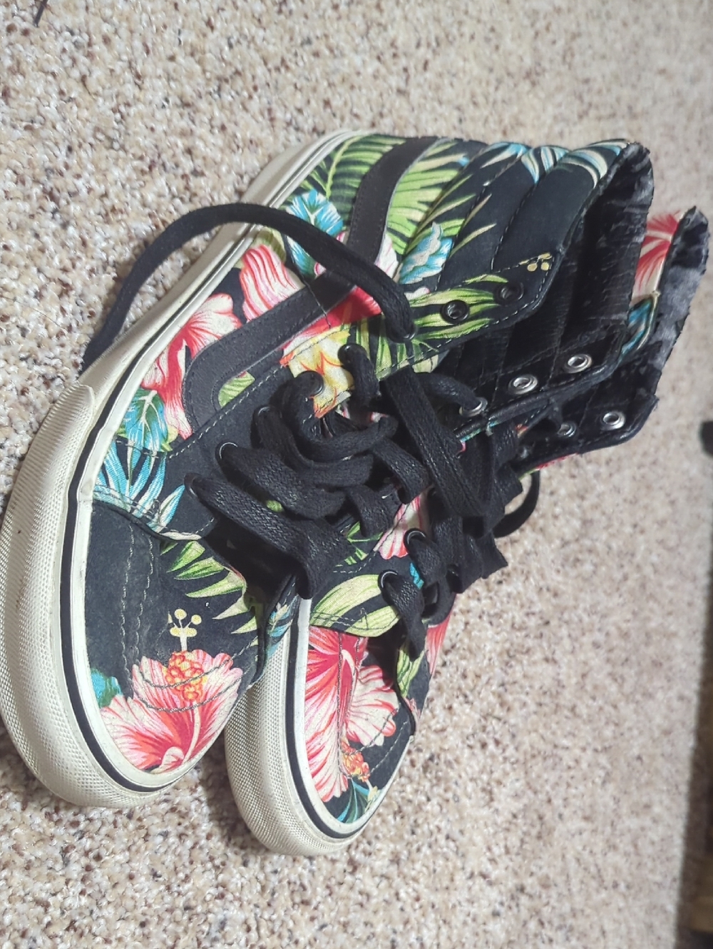 Vans Floral High-Top Skate Sneakers - Black with Multicolor Tropical Print